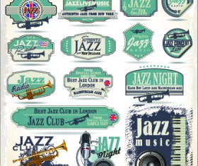 Retro rock music and jazz labels vector 08