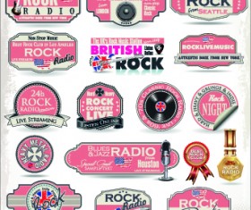 Retro rock music and jazz labels vector 09