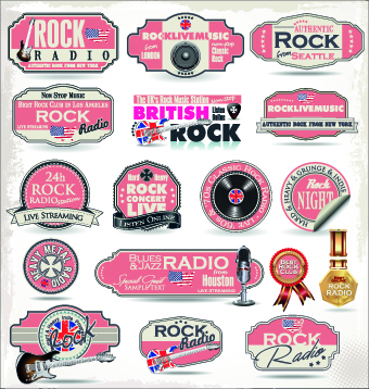 Retro rock music and jazz labels vector 09