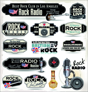 Retro rock music and jazz labels vector 10
