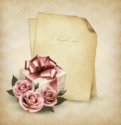 Roses and Vintage background vector 03