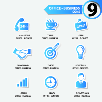 Office Stickers icons vector 01