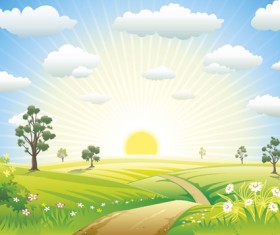 Beautiful Summer landscapes design vector 04