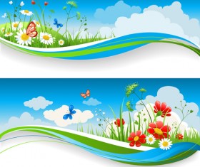 Beautiful Summer landscapes design vector 05