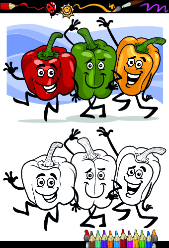 Color with sketch Fruit and vegetables vector 01 free download