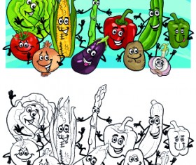 Funny Cartoon Vegetables vector 02