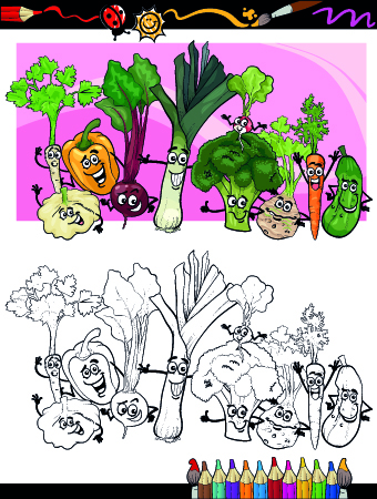 Funny Cartoon Vegetables vector 03