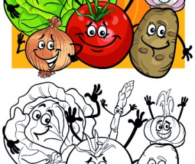 Funny Cartoon Vegetables vector 04