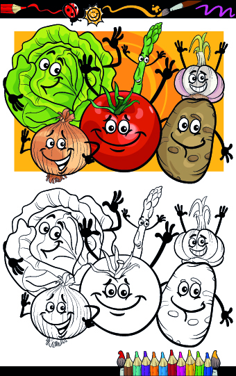 Funny Cartoon Vegetables vector 04