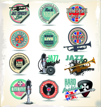Vintage music sticker vector 02