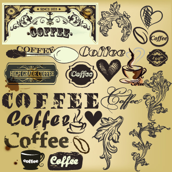 Coffee labels with ornaments vector 01