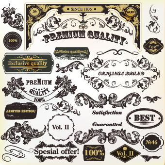 Coffee labels with ornaments vector 02