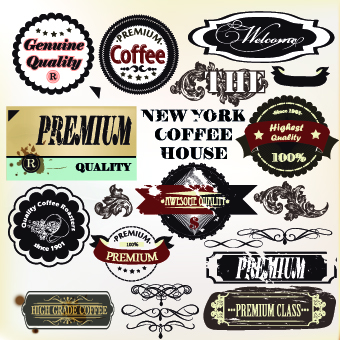 Coffee labels with ornaments vector 04