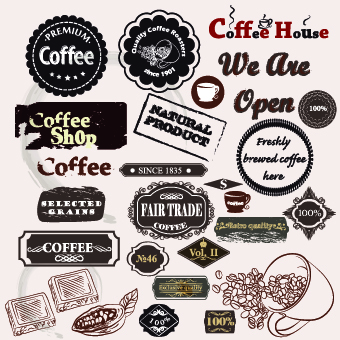 Coffee labels with ornaments vector 05