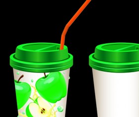 Drinks cups with tubes vector 02