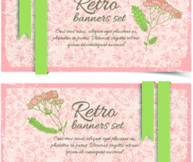 Retro flowers cards vector set 02