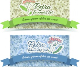 Retro flowers cards vector set 03