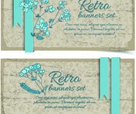 Retro flowers cards vector set 04