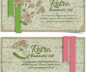 Retro flowers cards vector set 05