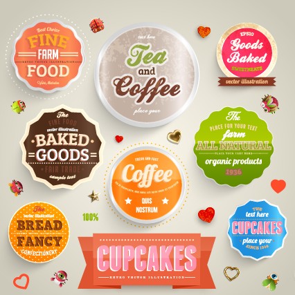 Various Food Label vector set 04