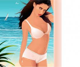 Elements of swimsuit beautiful girl Vector