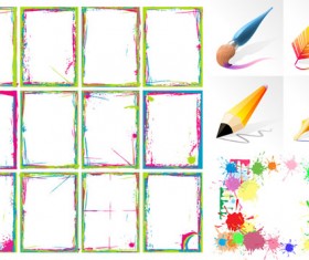 Brush and ink and color frame vector