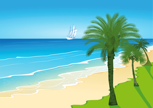 Palm with beach background vector 01