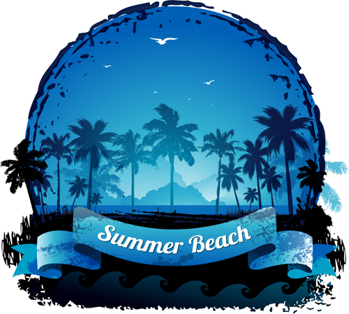Palm with beach background vector 02