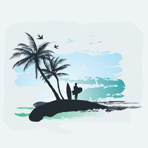 Palm with beach background vector 04