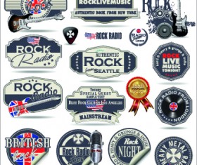 Retro rock music and jazz labels vector 03