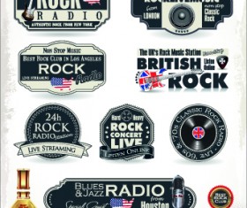Retro rock music and jazz labels vector 04