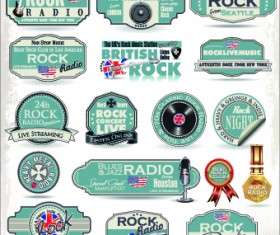 Retro rock music and jazz labels vector 05