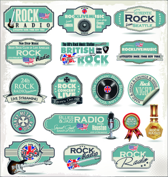 Retro rock music and jazz labels vector 05