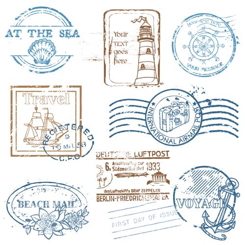 Various Travel stamps design vector 01