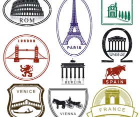 Various Travel stamps design vector 02