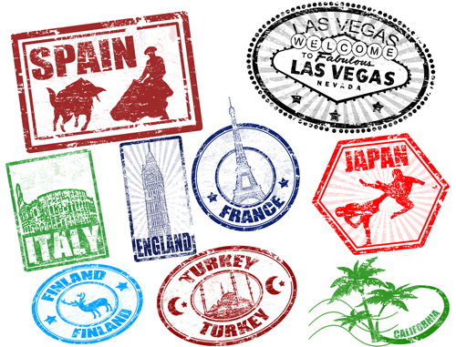 Various Travel stamps design vector 05