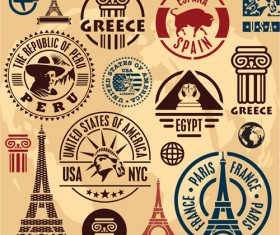 Various Travel stamps design vector 08