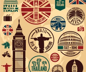 Various Travel stamps design vector 09