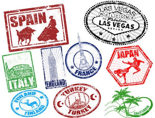 Various Travel stamps design vector 10