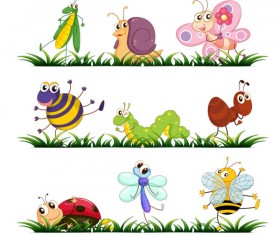 Funny Cartoon Insects vector set 01
