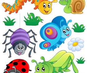 Funny Cartoon Insects vector set 02