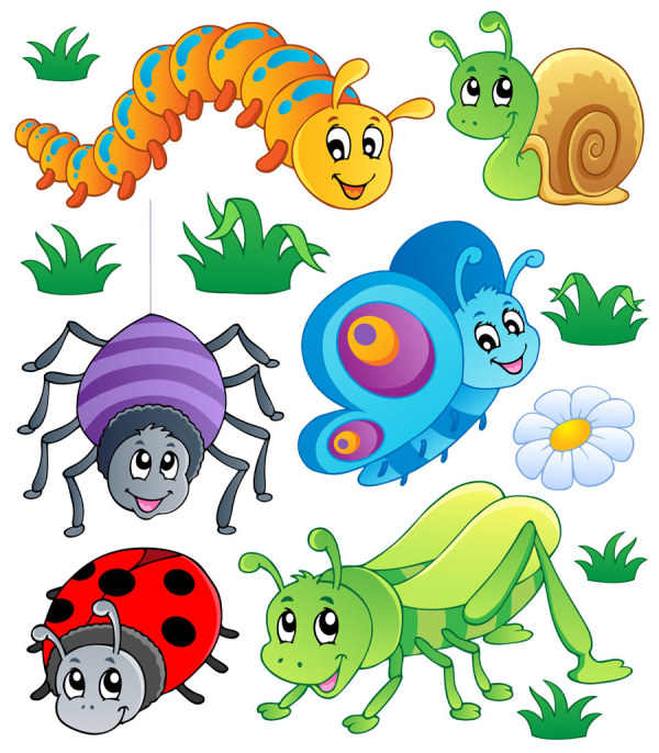 Funny Cartoon Insects vector set 02