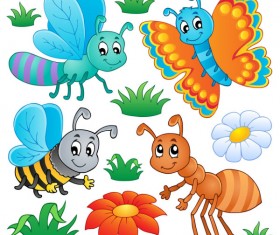 Funny Cartoon Insects vector set 03