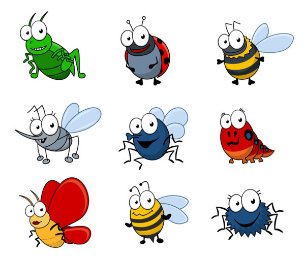 Funny Cartoon Insects vector set 04.