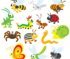 Funny Cartoon Insects vector set 13