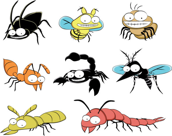Funny Cartoon Insects vector set 14