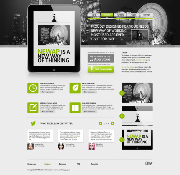 Green and black style web psd template