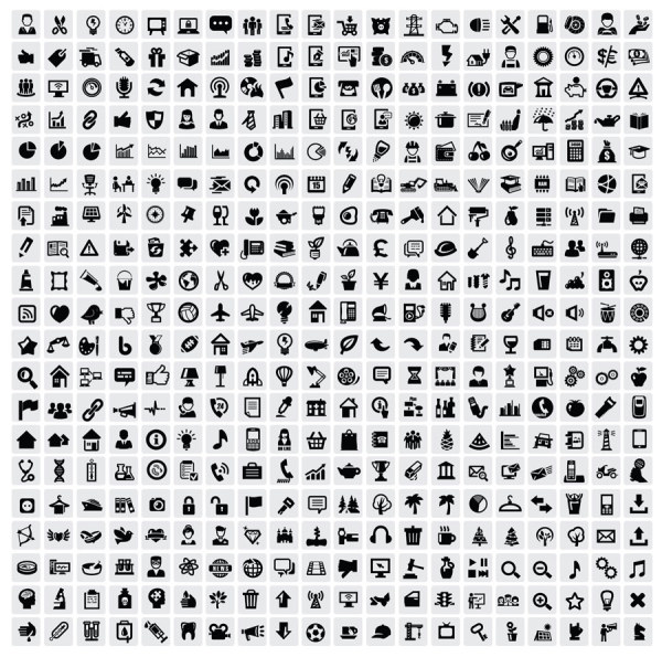 Huge collection of Black and white icons vector 16