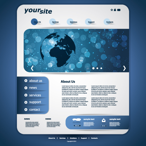 Blue style website template vector 01