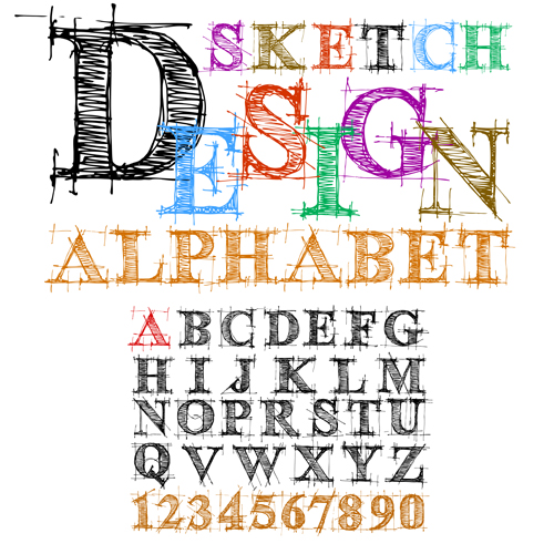 Hand drawn Alphabets design vector 01